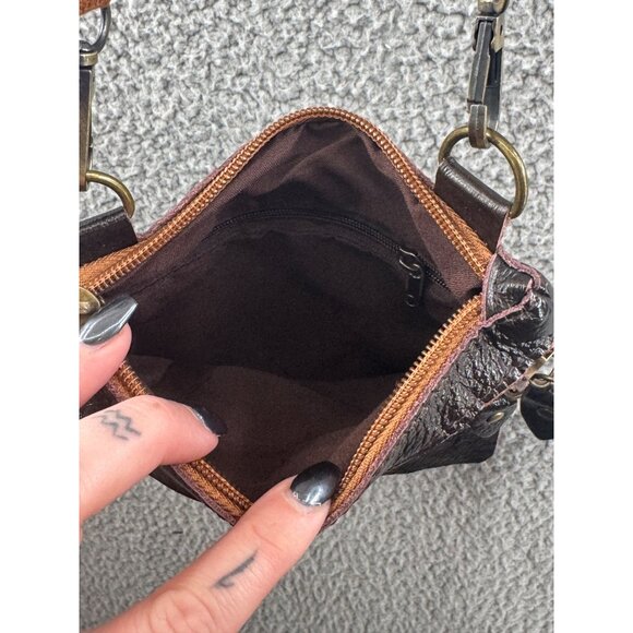 JEANS Brown Leather Crossbody Bag With Orange Zipper - Picture 7 of 8